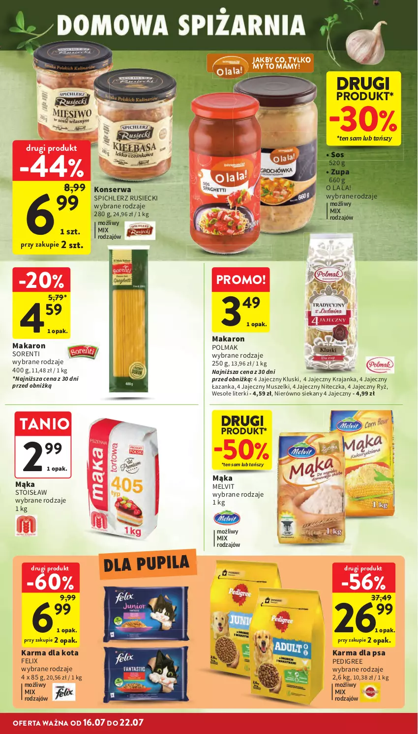 Gazetka promocyjna Intermarche - Gazetka promocyjna - ważna 16.07 do 22.07.2026 - strona 34 - produkty: Felix, Mąka, Makaron, Melvit, Mus, Olma, Pedigree, Ryż, Ser, Sos, Spichlerz Rusiecki, Zupa
