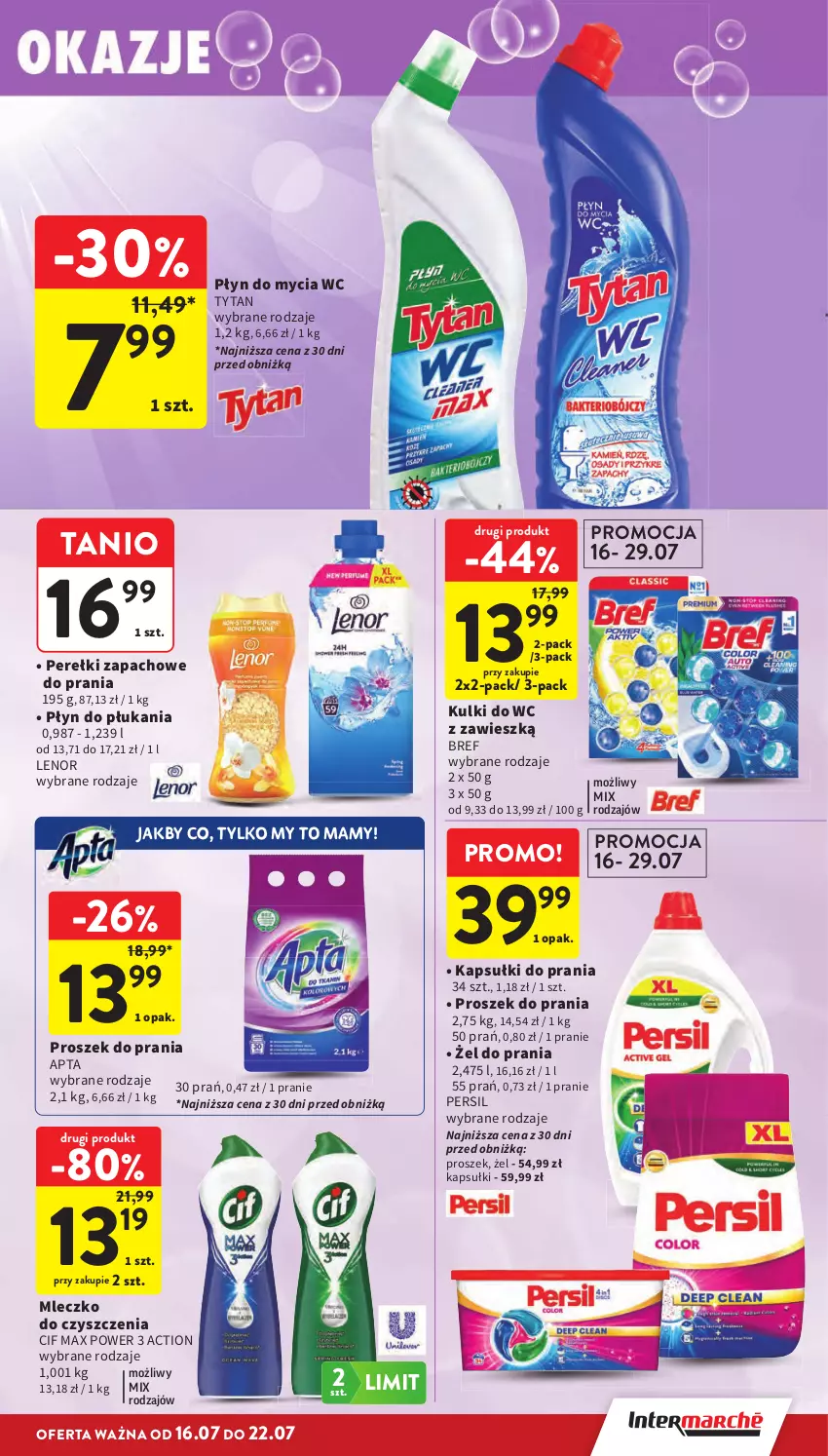 Gazetka promocyjna Intermarche - Gazetka promocyjna - ważna 16.07 do 22.07.2026 - strona 39 - produkty: Bref, Cif, Kapsułki do prania, Kulki do wc, Lenor, Mleczko, Perełki zapachowe, Persil, Płyn do mycia, Płyn do płukania, Proszek do prania, Tytan