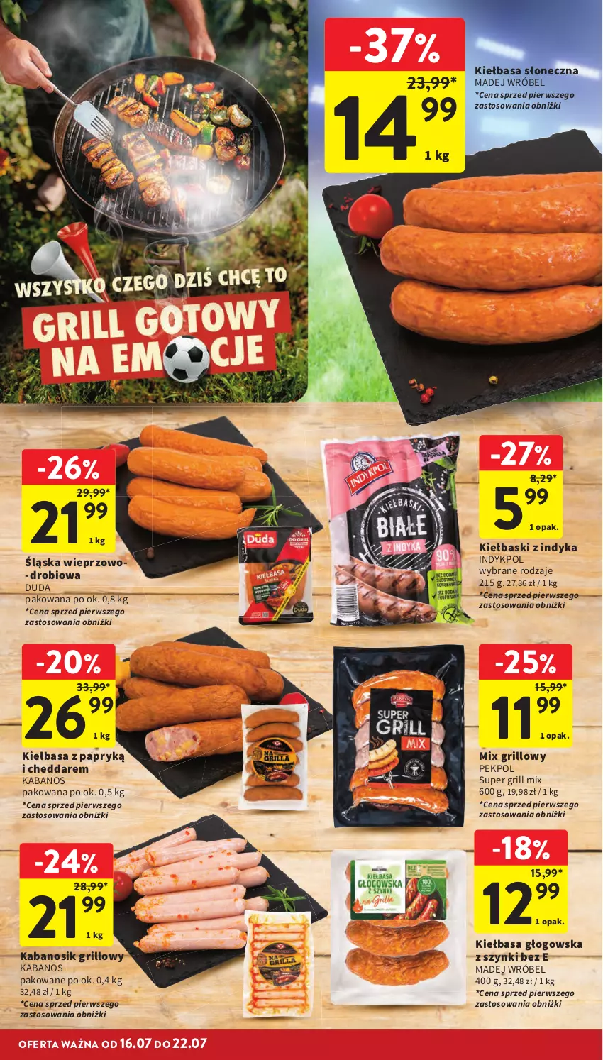 Gazetka promocyjna Intermarche - Gazetka promocyjna - ważna 16.07 do 22.07.2026 - strona 6 - produkty: Cheddar, Duda, Grill, Kabanos, Kiełbasa, Kiełbasa głogowska, Madej Wróbel, Pekpol
