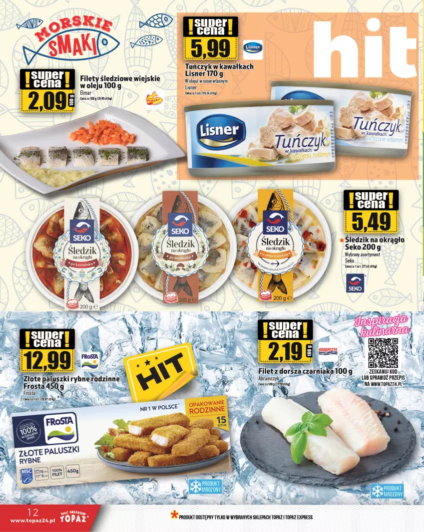 Gazetka promocyjna Topaz - Gazetka - ważna 26.09 do 02.10.2024 - strona 12 - produkty: Bref, Cif, Kawa, Lisner, Olej, Paluszki rybne, SEKO, Top