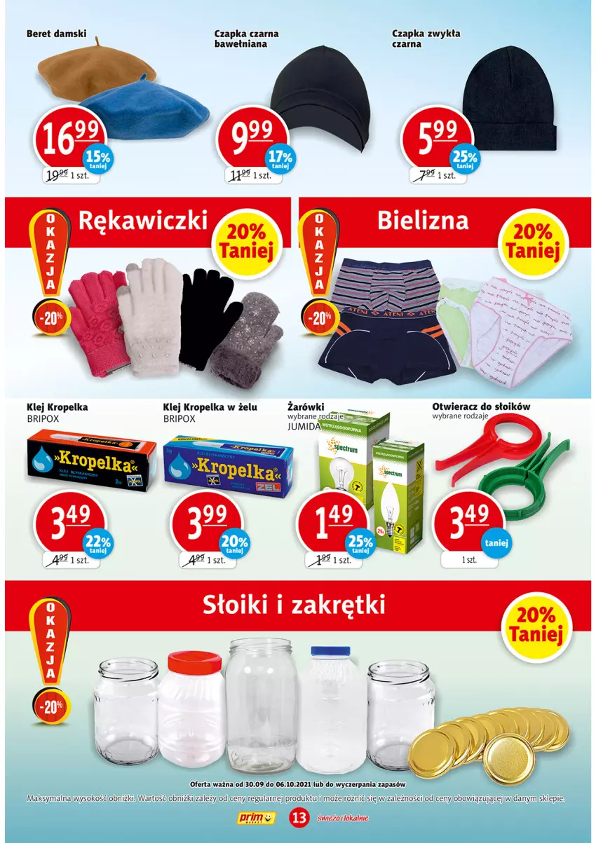 Gazetka promocyjna Prim Market - Gazetka - ważna 30.09 do 06.10.2021 - strona 13 - produkty: Czapka, Klej, Otwieracz