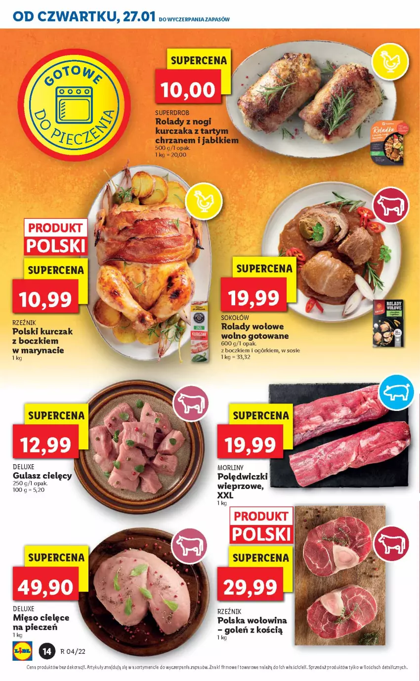 Gazetka promocyjna Lidl - GAZETKA - ważna 27.01 do 30.01.2022 - strona 14 - produkty: Chrzan, Kurczak, Mięso, Morliny, Piec, Sok, Sokołów, Sos, Wołowina