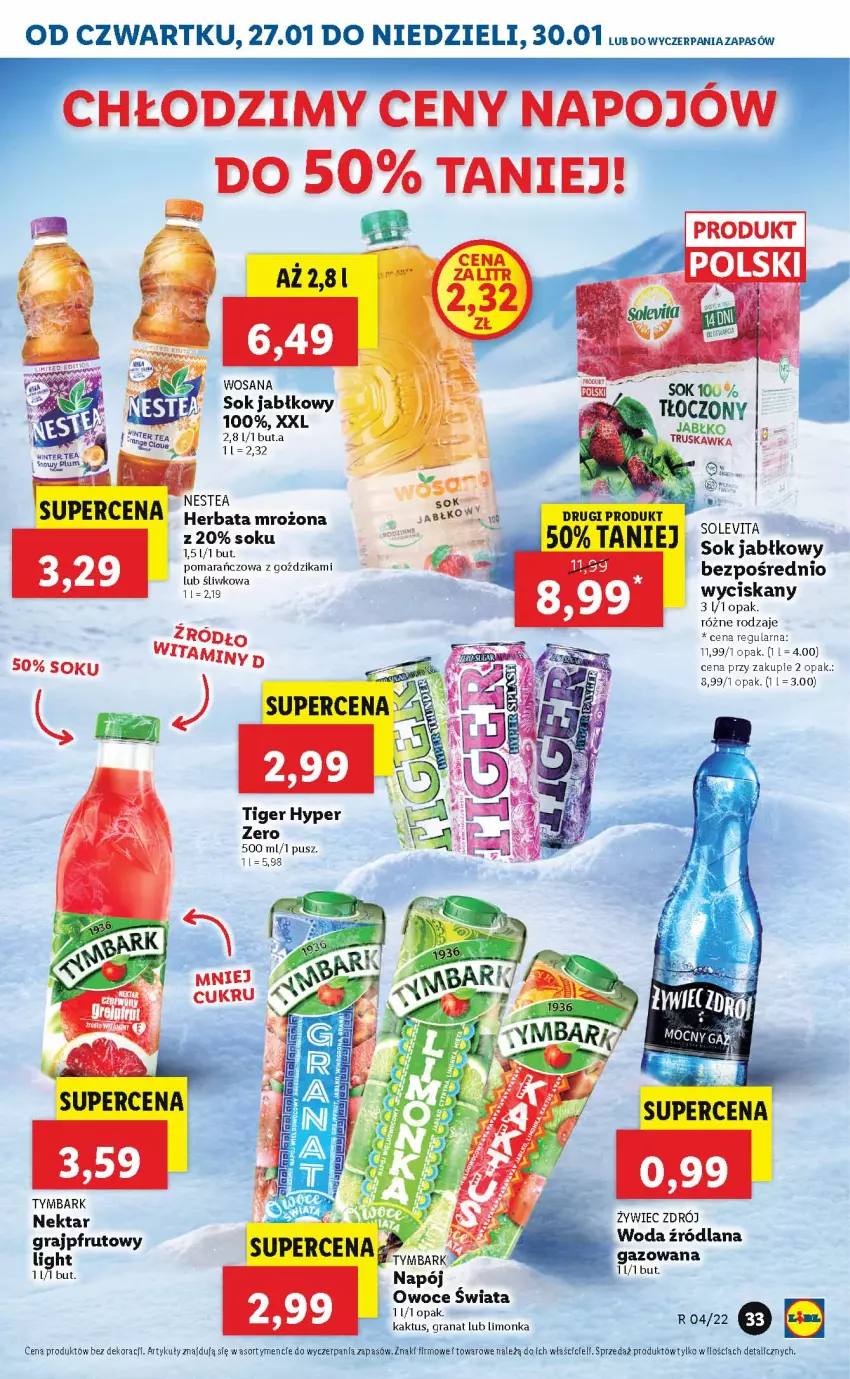 Gazetka promocyjna Lidl - GAZETKA - ważna 27.01 do 30.01.2022 - strona 33 - produkty: Gra, Granat, Kaktus, LANA, Limonka, Napój, Nektar, Owoce, Sok, Sok jabłkowy, Tiger, Tymbark, Wosana