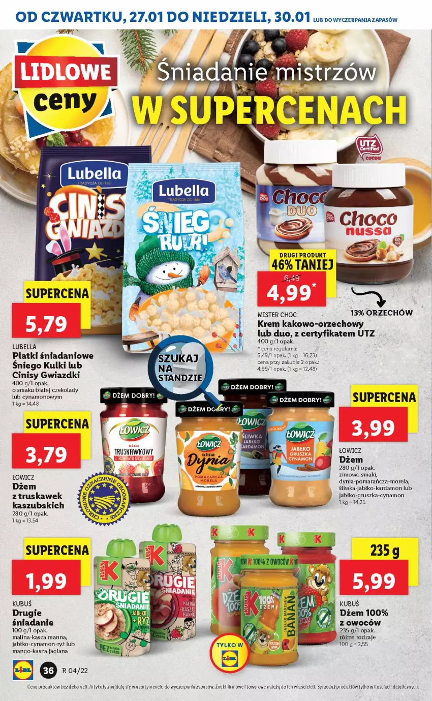 Gazetka promocyjna Lidl - GAZETKA - ważna 27.01 do 30.01.2022 - strona 36 - produkty: Amol, Bell, Bella, Danio, Dżem, Kasza, Kasza jaglana, Kubuś, LANA, Lubella, Mango, Morela, Ryż