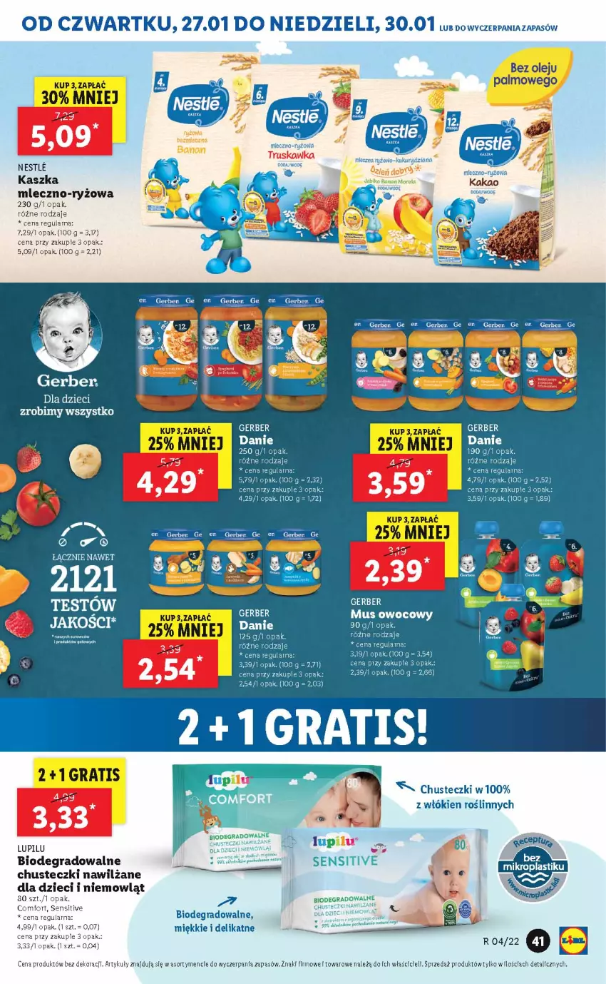 Gazetka promocyjna Lidl - GAZETKA - ważna 27.01 do 30.01.2022 - strona 41 - produkty: Chusteczki, Dzieci, Gerber, Gra, Kakao, Mus, Olej, Ryż