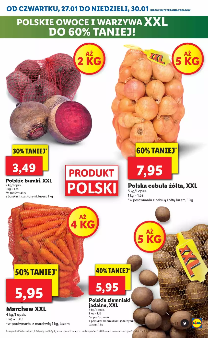 Gazetka promocyjna Lidl - GAZETKA - ważna 27.01 do 30.01.2022 - strona 9 - produkty: Buraki, Cebula, Owoce, Por, Warzywa, Ziemniaki