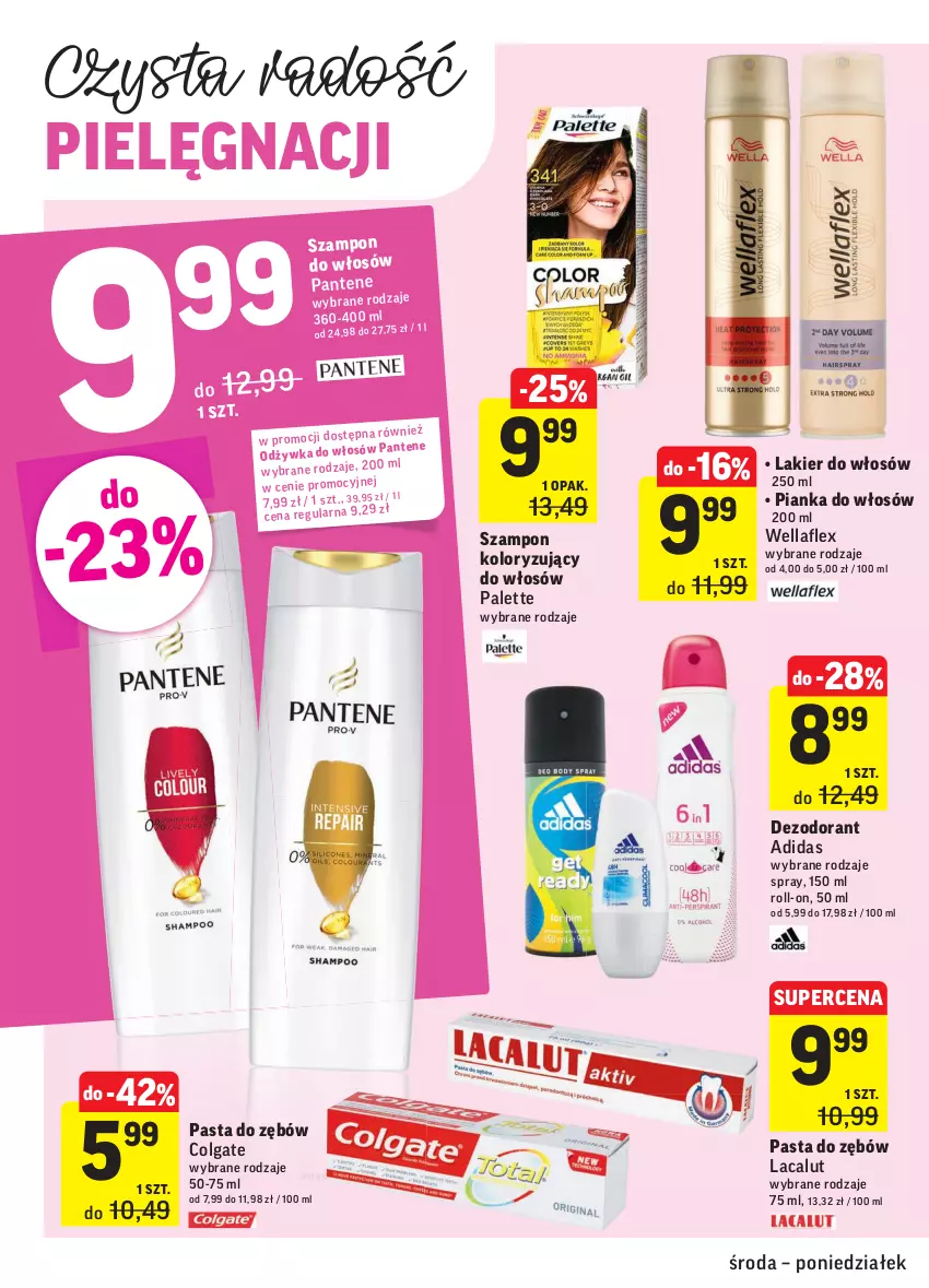 Gazetka promocyjna Intermarche - Gazetka tygodnia - ważna 07.04 do 12.04.2021 - strona 34 - produkty: Adidas, Colgate, Dezodorant, Lacalut, Lakier, Lakier do włosów, LG, Palette, Pantene, Pasta do zębów, Pianka do włosów, Szampon, Wella, Wellaflex