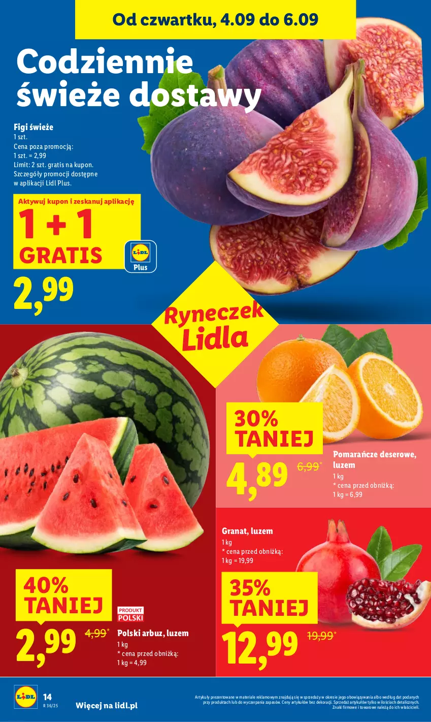 Gazetka promocyjna Lidl - GAZETKA - ważna 04.09 do 06.09.2025 - strona 18 - produkty: Arbuz, Deser, Figi, Gra, Granat, Pomarańcze, Ser