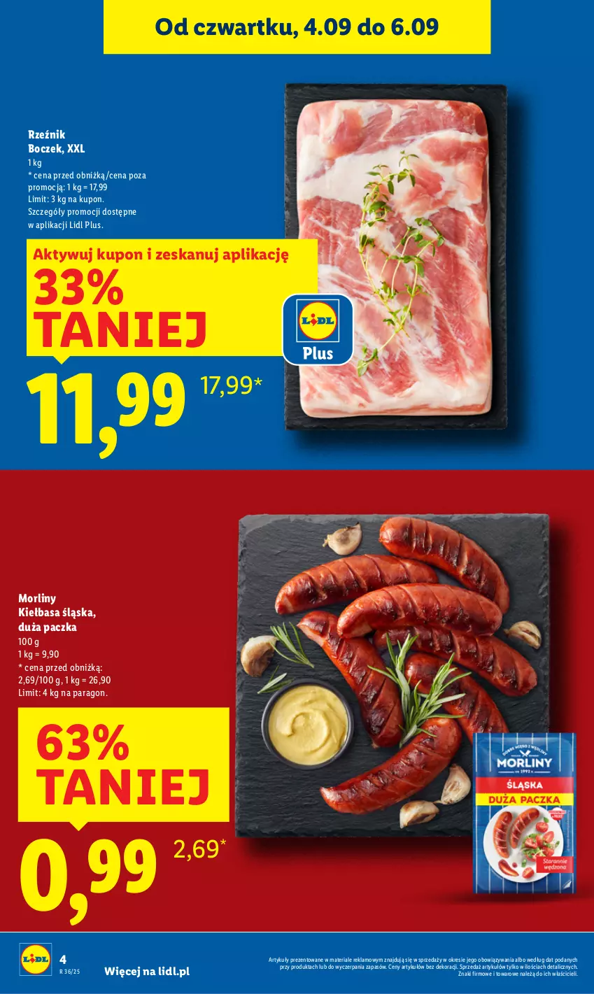 Gazetka promocyjna Lidl - GAZETKA - ważna 04.09 do 06.09.2025 - strona 4 - produkty: Boczek, Kiełbasa, Kiełbasa śląska, Morliny