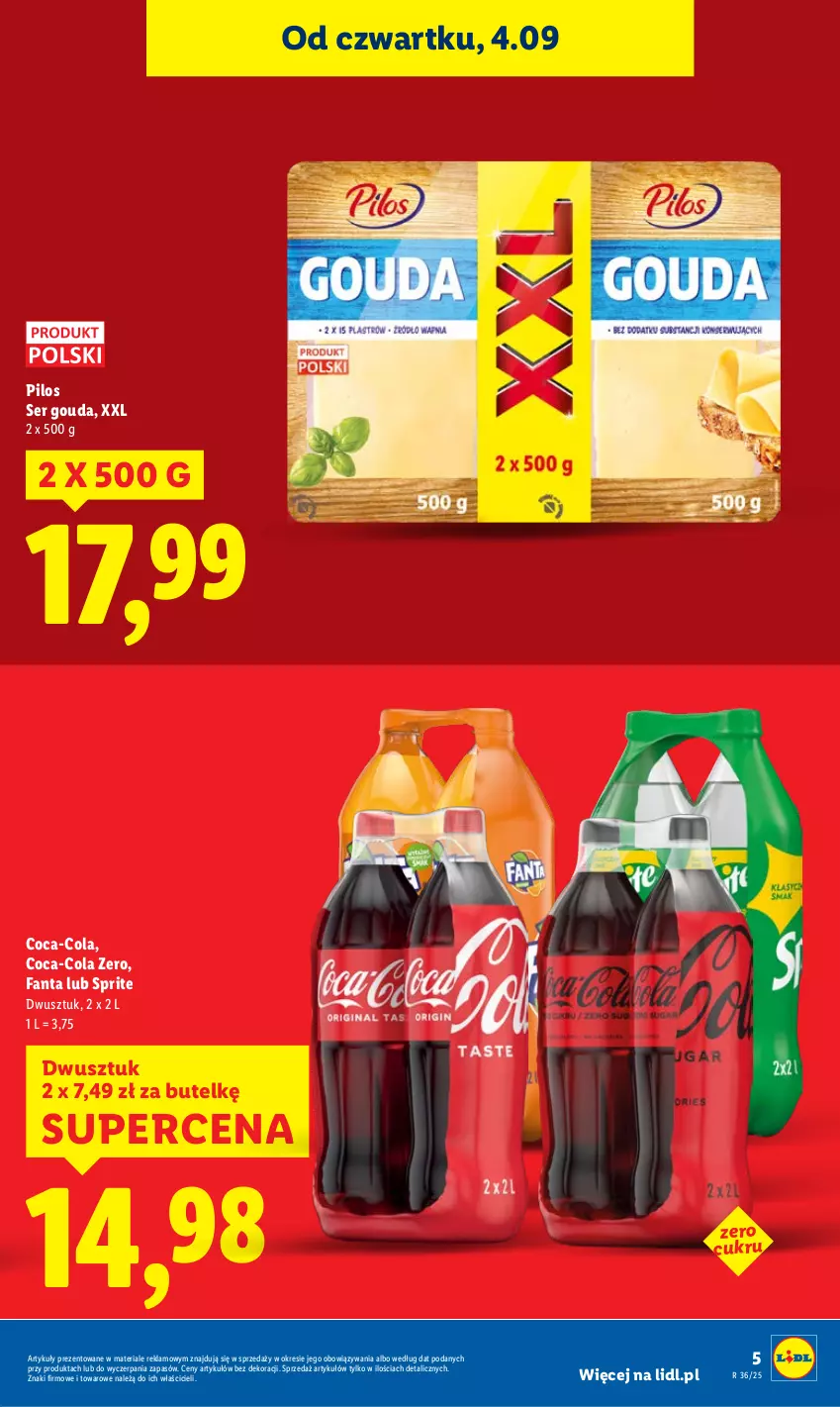 Gazetka promocyjna Lidl - GAZETKA - ważna 04.09 do 06.09.2025 - strona 5 - produkty: Coca-Cola, Fa, Fanta, Gouda, Pilos, Ser, Sprite