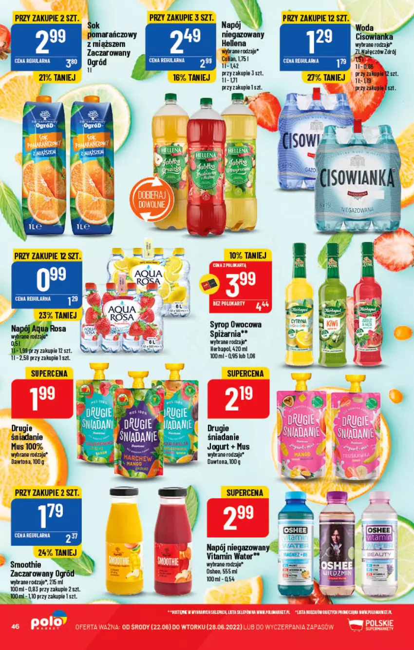 Gazetka promocyjna PoloMarket - Gazetka pomocyjna - ważna 22.06 do 28.06.2022 - strona 46 - produkty: Dawtona, Hellena, Jogurt, Kawa, Mus, Napój, Napój niegazowany, Ogród, Oshee, Smoothie, Syrop