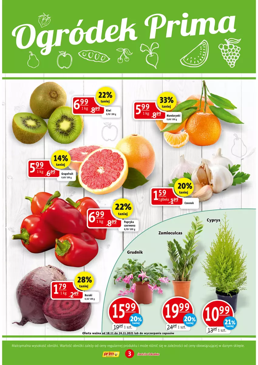 Gazetka promocyjna Prim Market - Gazetka - ważna 18.11 do 24.11.2021 - strona 3 - produkty: Czosnek, Kiwi, Mandarynki, Papryka