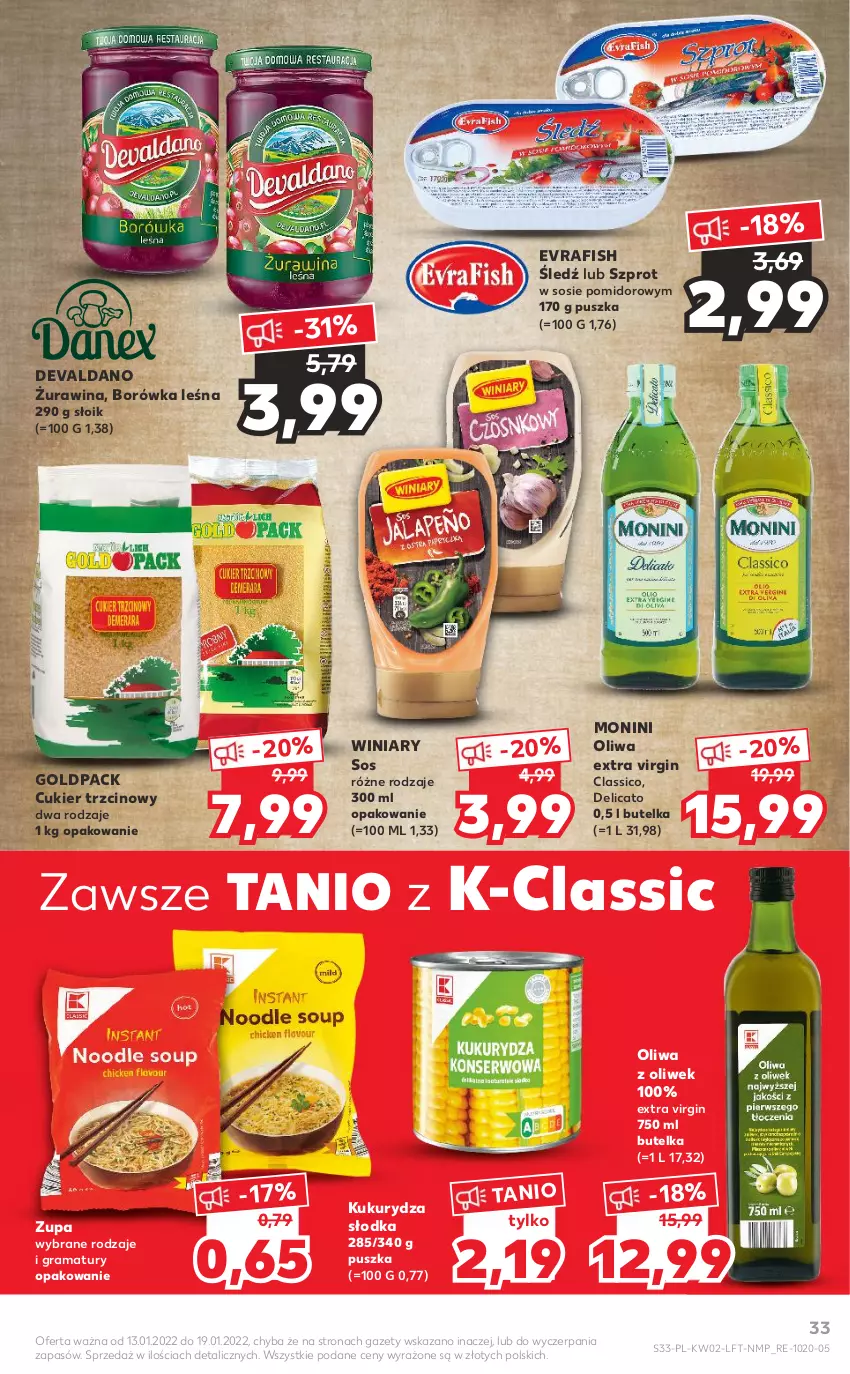 Gazetka promocyjna Kaufland - OFERTA TYGODNIA - ważna 13.01 do 19.01.2022 - strona 33 - produkty: Borówka, Cukier, Cukier trzcinowy, Gin, Gra, Kukurydza, Monini, Oliwa z oliwek, Rama, Sos, Szprot, Winiary, Zupa