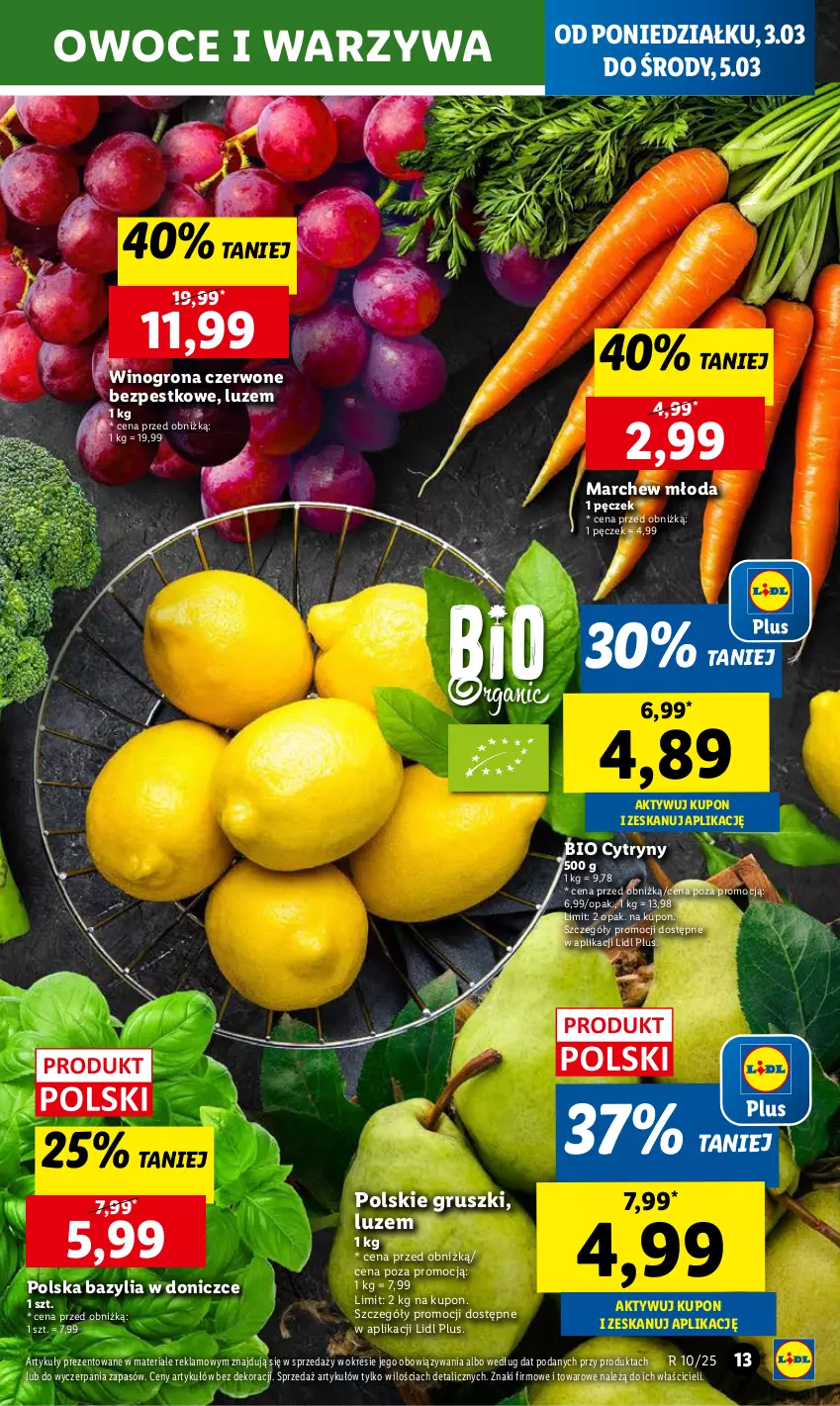 Gazetka promocyjna Lidl - GAZETKA - ważna 03.03 do 05.03.2025 - strona 17 - produkty: Bazyl, Bazylia, Cytryny, Gruszki, Owoce, Warzywa, Wino, Winogrona