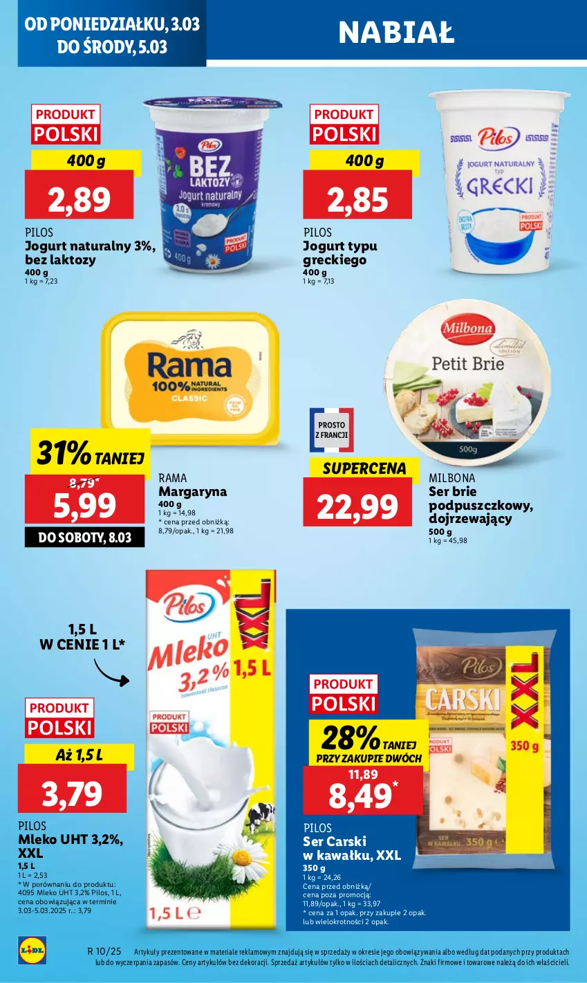 Gazetka promocyjna Lidl - GAZETKA - ważna 03.03 do 05.03.2025 - strona 34 - produkty: Brie, Cars, Jogurt, Jogurt naturalny, Kawa, Margaryna, Mleko, Pilos, Por, Rama, Ser