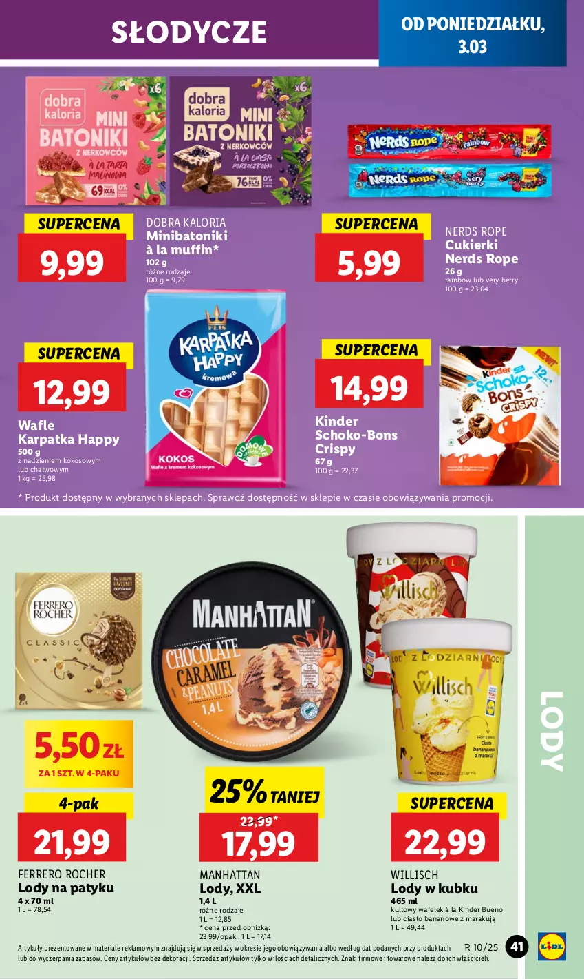 Gazetka promocyjna Lidl - GAZETKA - ważna 03.03 do 05.03.2025 - strona 47 - produkty: Baton, Cukier, Cukierki, Ferrero, Ferrero Rocher, Karp, Kinder, Kinder Bueno, Kokos, Lody, Tonik, Wafelek, Wafle