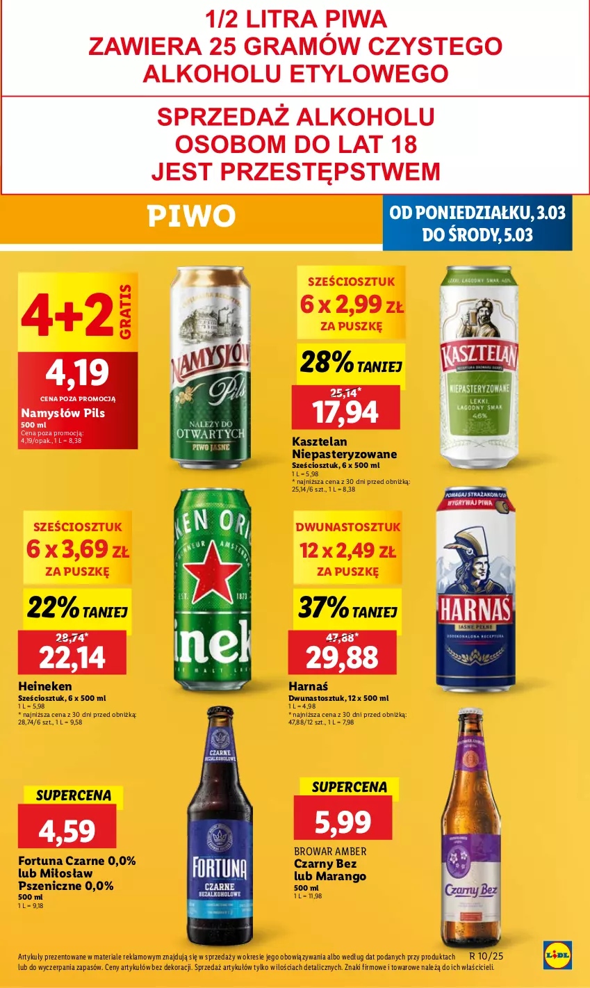 Gazetka promocyjna Lidl - GAZETKA - ważna 03.03 do 05.03.2025 - strona 51 - produkty: Fortuna, Gra, Harnaś, Heineken, Kasztelan, Namysłów, Piwo