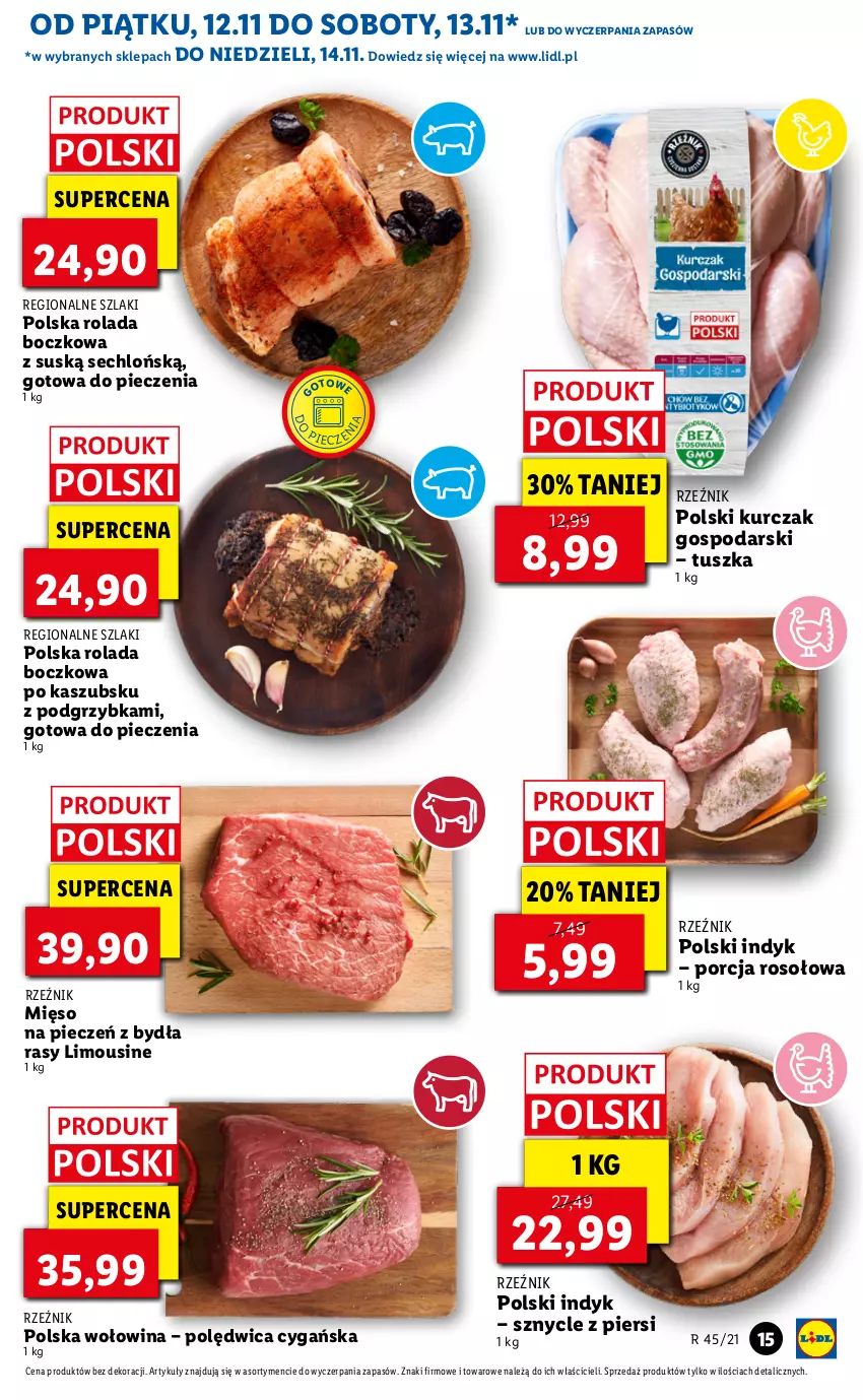 Gazetka promocyjna Lidl - GAZETKA - ważna 12.11 do 14.11.2021 - strona 15 - produkty: Kurczak, Mięso, Piec, Polędwica, Por, Rolada, Tusz, Wołowina