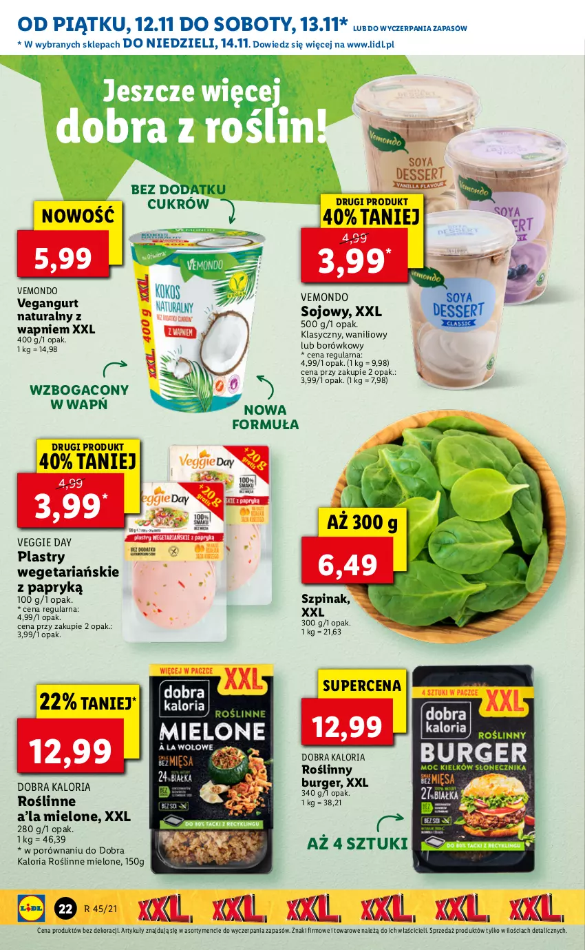 Gazetka promocyjna Lidl - GAZETKA - ważna 12.11 do 14.11.2021 - strona 22 - produkty: Burger, Por, Roślinny burger, Szpinak, Vegangurt
