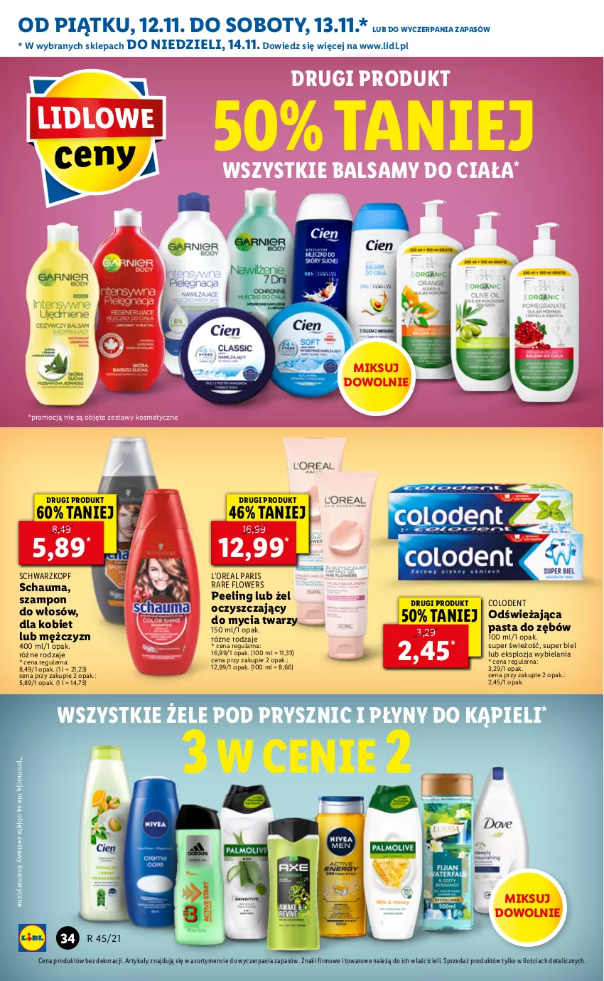 Gazetka promocyjna Lidl - GAZETKA - ważna 12.11 do 14.11.2021 - strona 34 - produkty: Pasta do zębów, Peeling, Schauma, Schwarzkopf, Szampon