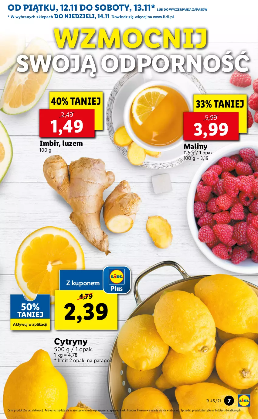 Gazetka promocyjna Lidl - GAZETKA - ważna 12.11 do 14.11.2021 - strona 7 - produkty: Cytryny, Imbir, Maliny, Por