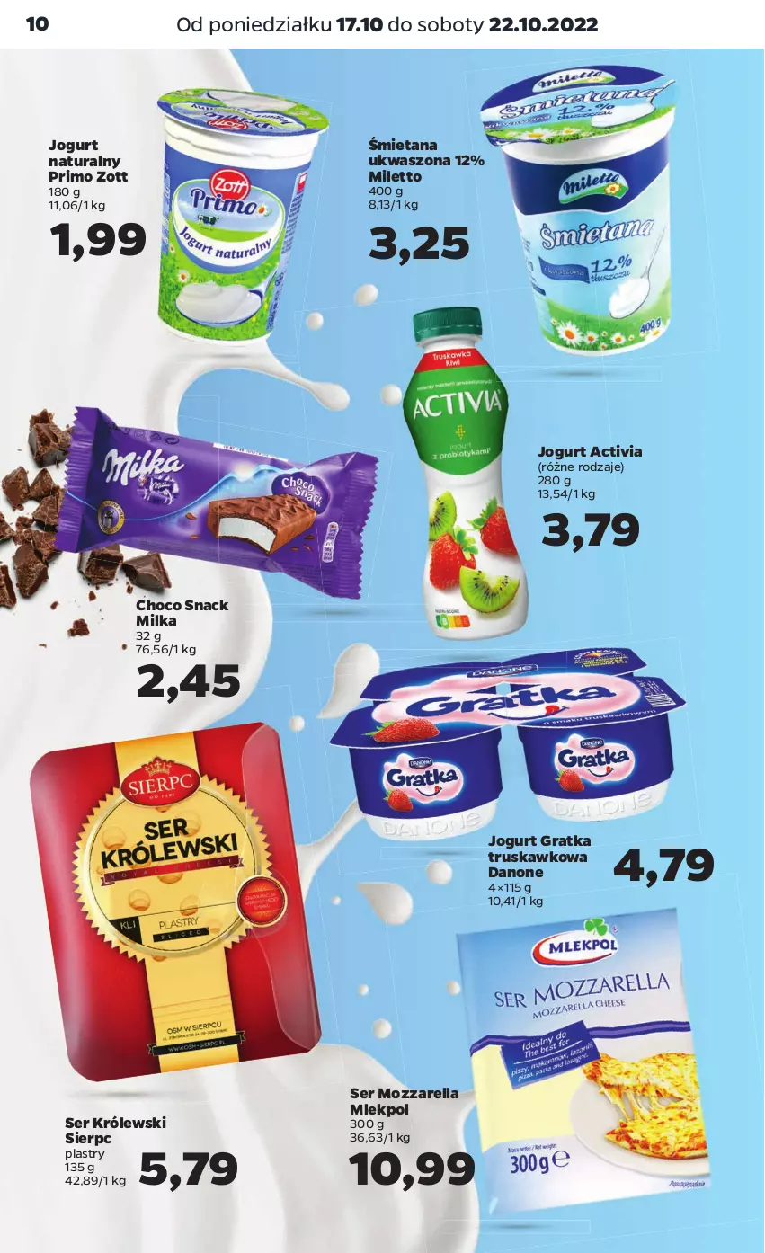 Gazetka promocyjna Netto - Artykuły spożywcze - ważna 17.10 do 22.10.2022 - strona 10 - produkty: Activia, Danone, Gra, Jogurt, Jogurt naturalny, Królewski, Milka, Mozzarella, Ser, Zott