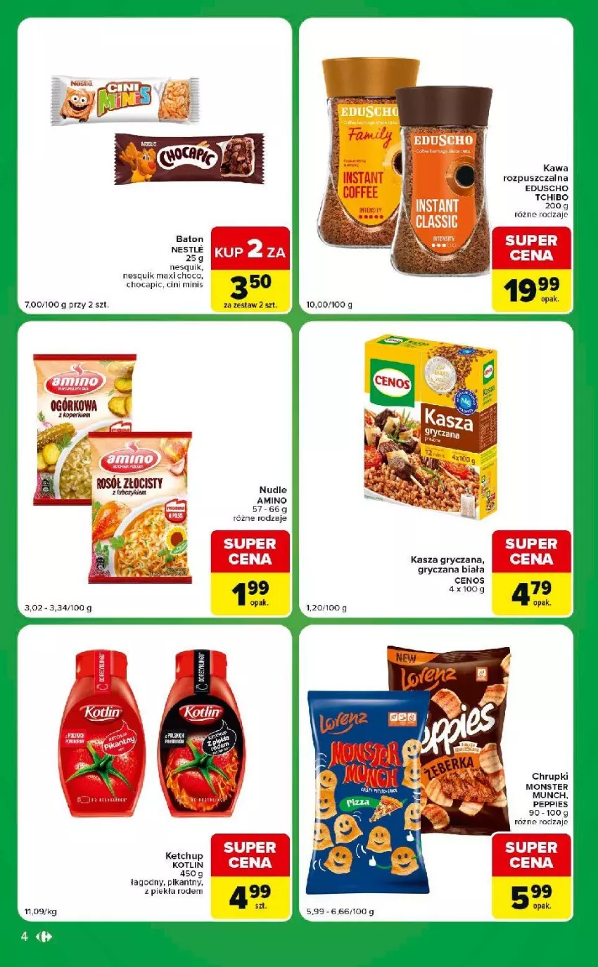 Gazetka promocyjna Carrefour - Gazetka Express w SUMIE ekspresowe zakupy - ważna 18.08 do 24.08.2026 - strona 4 - produkty: Baton, Cenos, Chrupki, Gry, Kasza, Kawa, Kawa rozpuszczalna, Ketchup, Kotlin, Nesquik, Rosół, Tchibo