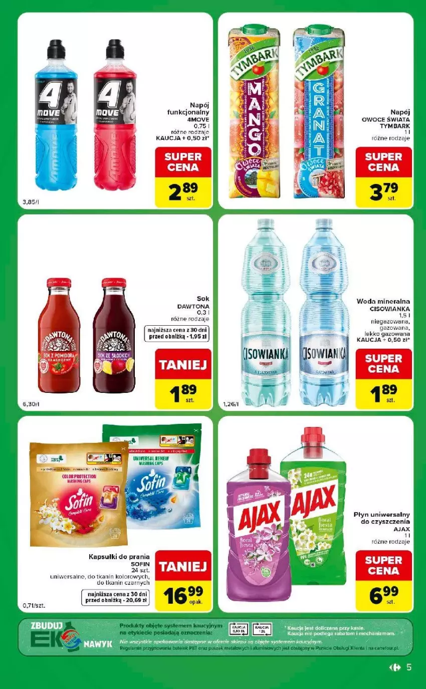 Gazetka promocyjna Carrefour - Gazetka Express w SUMIE ekspresowe zakupy - ważna 18.08 do 24.08.2026 - strona 5 - produkty: Ajax, Cisowianka, Dawtona, Kapsułki do prania, Kask, Napój, Owoce, Sok, Tymbark, Woda, Woda mineralna