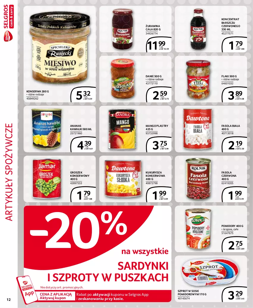 Gazetka promocyjna Selgros - Extra Oferta - ważna 01.02 do 28.02.2021 - strona 12 - produkty: Ananas, Artykuły spożywcze, Fa, Fasola, Flaki, Groszek, Kawa, Kukurydza, Kukurydza konserwowa, LG, Mango, Pomidory, Sardynki, Ser, Sos, Szprot, Szprot w sosie