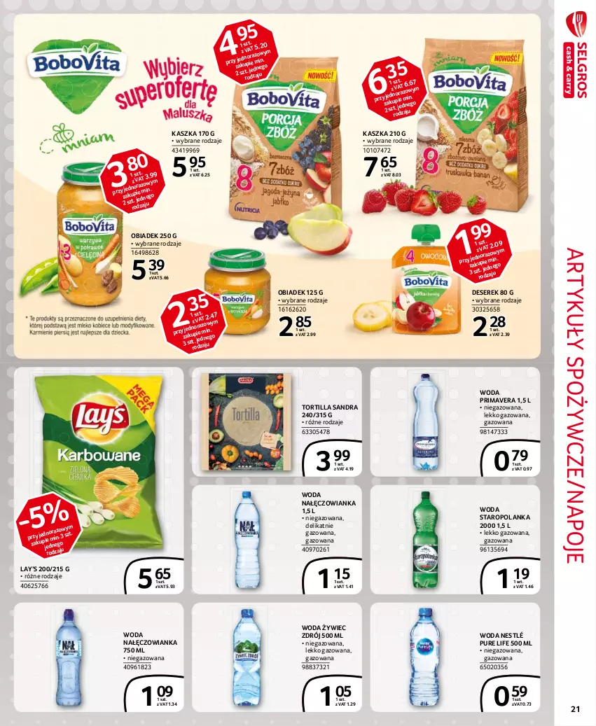 Gazetka promocyjna Selgros - Extra Oferta - ważna 01.02 do 28.02.2021 - strona 21 - produkty: Artykuły spożywcze, Deser, Lay’s, Nałęczowianka, Napoje, Nestlé, Prima, Primavera, Pur, Ser, Serek, Staropolanka, Tortilla, Woda