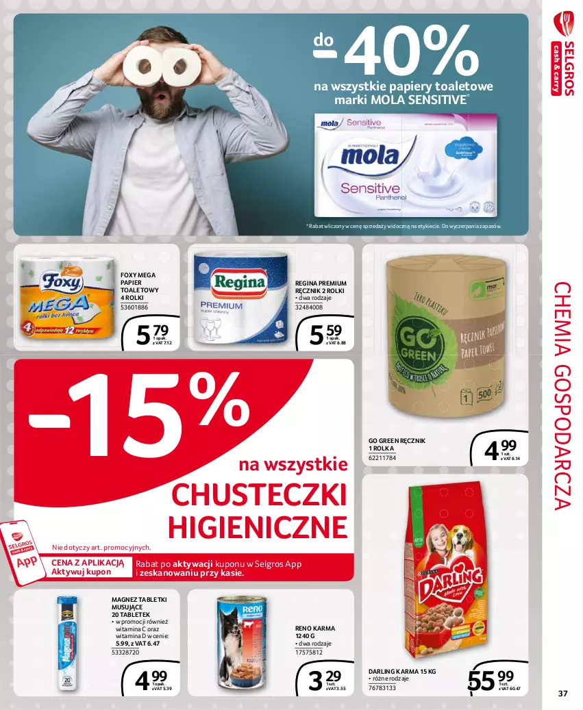 Gazetka promocyjna Selgros - Extra Oferta - ważna 01.02 do 28.02.2021 - strona 37 - produkty: Chusteczki, Foxy, Gin, LG, Magnez, Mola, Mus, Papier, Papier toaletowy, Ręcznik, Rolki, Tablet, Tabletki musujące