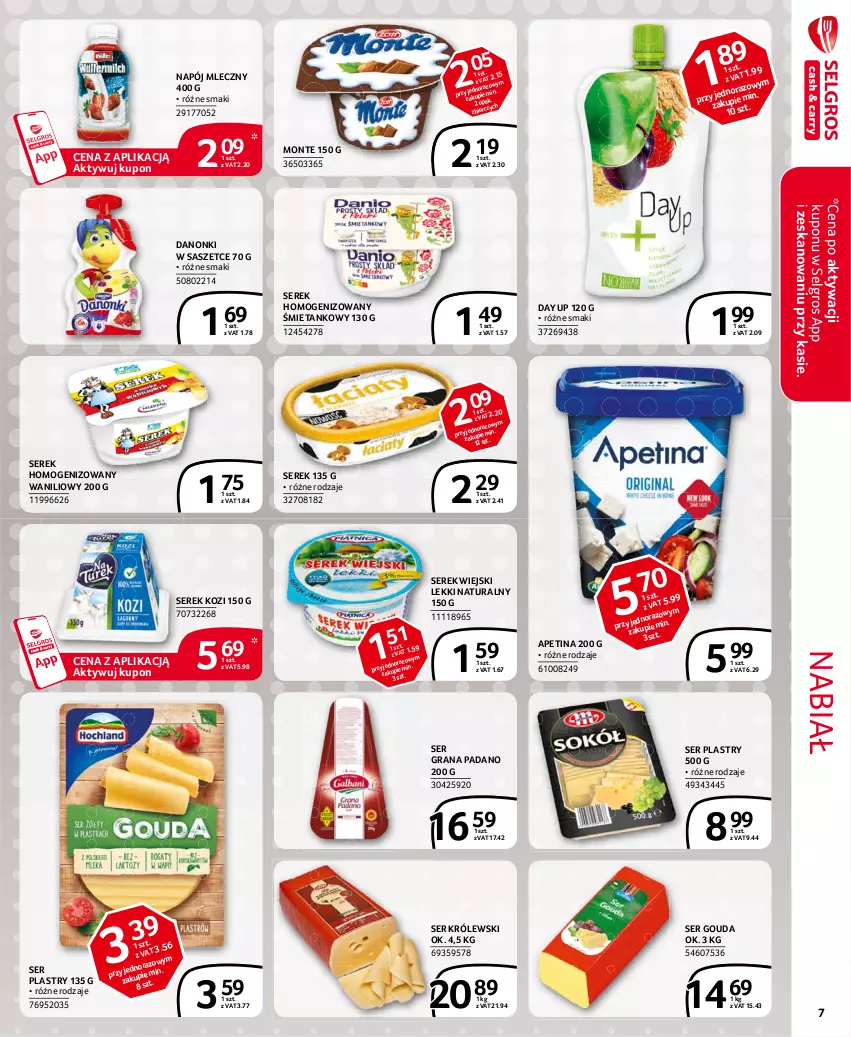 Gazetka promocyjna Selgros - Extra Oferta - ważna 01.02 do 28.02.2021 - strona 7 - produkty: Danonki, Gouda, Gra, Królewski, LG, Monte, Napój, Napój mleczny, Ser, Serek, Serek homogenizowany, Serek wiejski