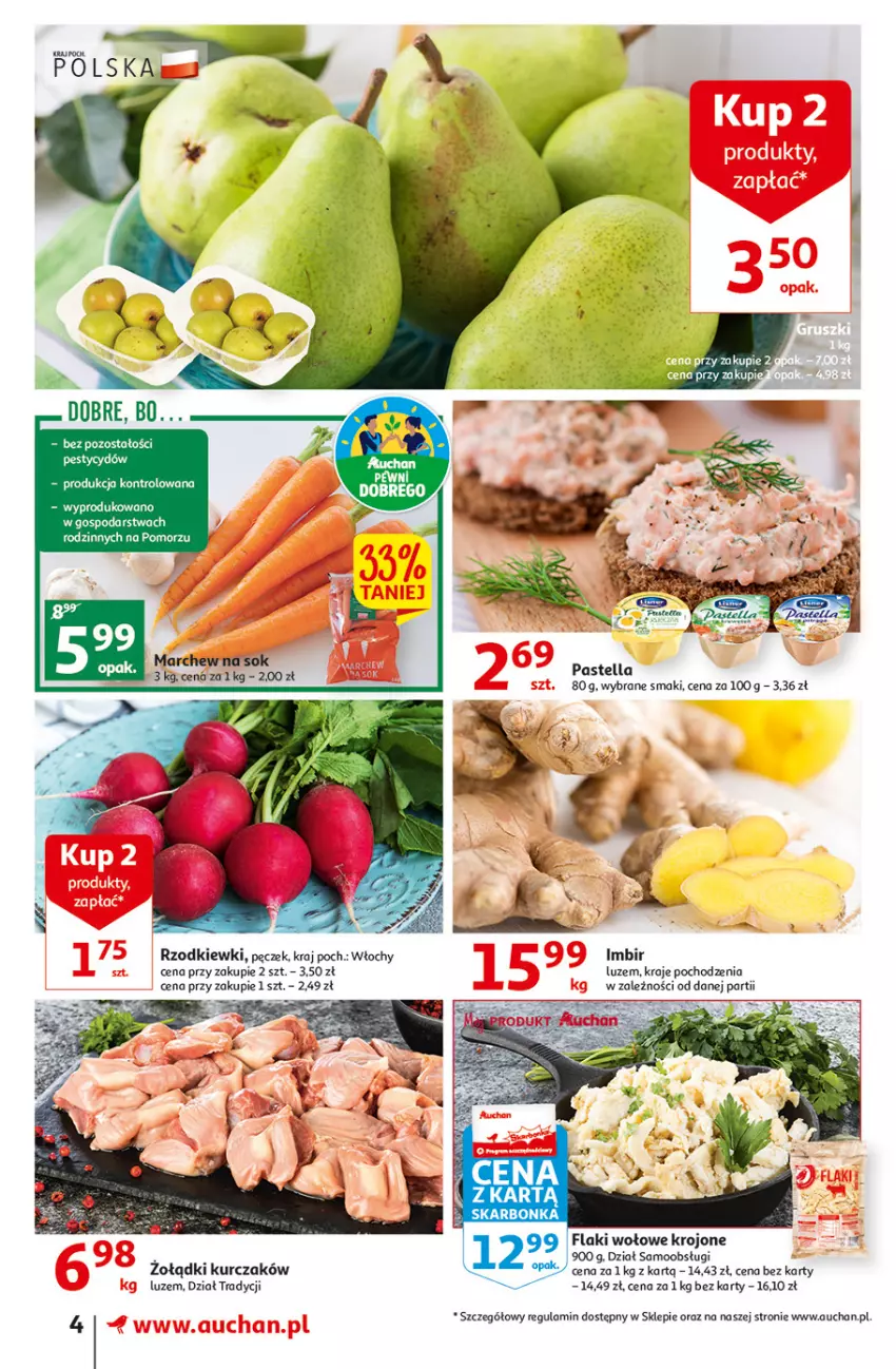 Gazetka promocyjna Auchan - Gazetka MAXI rewelacje Auchan Supermarket - ważna 12.01 do 18.01.2023 - strona 4 - produkty: Flaki, Flaki wołowe, Imbir, Kurczak, Pastella, Sok