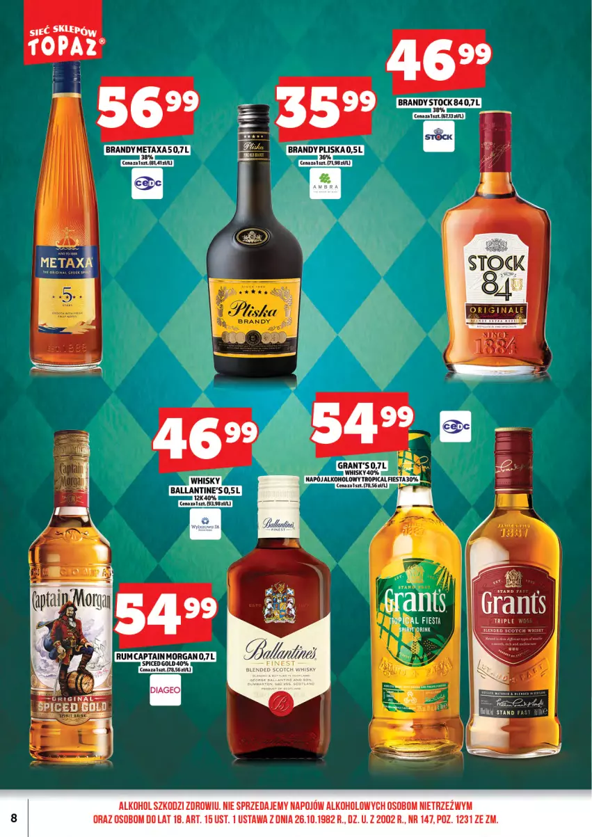 Gazetka promocyjna Topaz - Gazetka - ważna 16.04 do 31.03.2026 - strona 10 - produkty: Ballantine's, Brandy, Gin, Gra, Grant's, Napój, Pliska, Tropical, Whisky