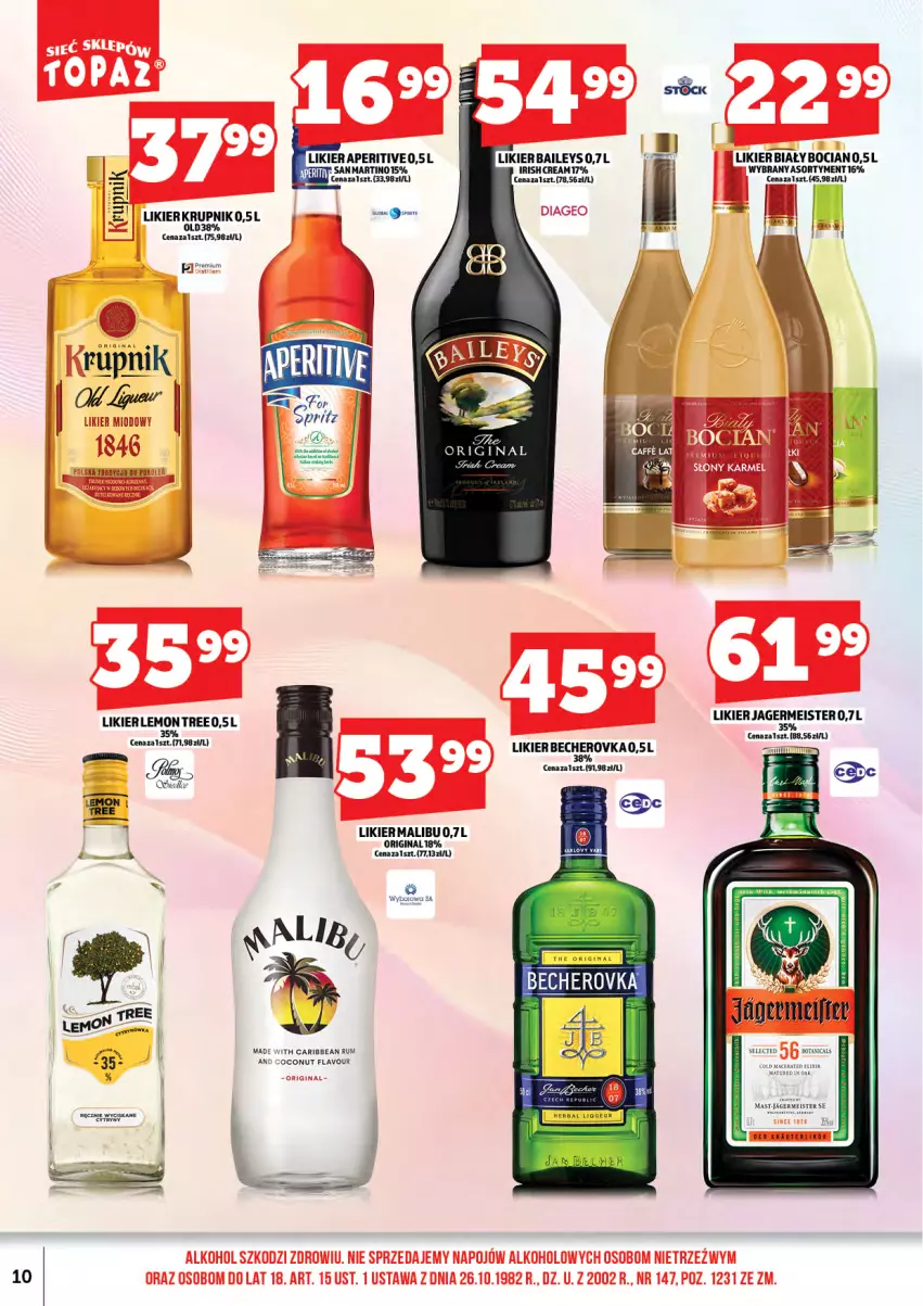 Gazetka promocyjna Topaz - Gazetka - ważna 16.04 do 31.03.2026 - strona 12 - produkty: Biały Bocian, Fa, Gin, Jagermeister, Krupnik, Likier, Malibu, Rum, Wyborowa