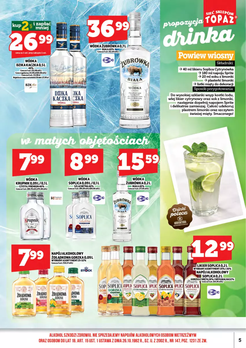 Gazetka promocyjna Topaz - Gazetka - ważna 16.04 do 31.03.2026 - strona 7 - produkty: Gala, Kaczka, Krupnik, LANA, Lanki, Likier, Napój, Napoje, Orka, Plasterki, Sok, Soplica, Sprite, Stock, Wódka