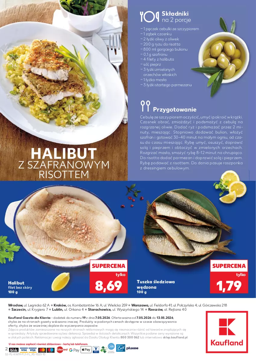 Gazetka promocyjna Kaufland - Ryby z naszej lady - ważna 07.05 do 13.05.2026 - strona 2 - produkty: Bulion, Czosnek, Dres, Fa, Halibut, Lion, Masło, Nuty, Orka, Parmezan, Pieprz, Por, Roszponka, Ryż, Sól, Szafran, Top, Tusz, Tuszka śledziowa, Tuszka śledziowa wędzona, Wagi