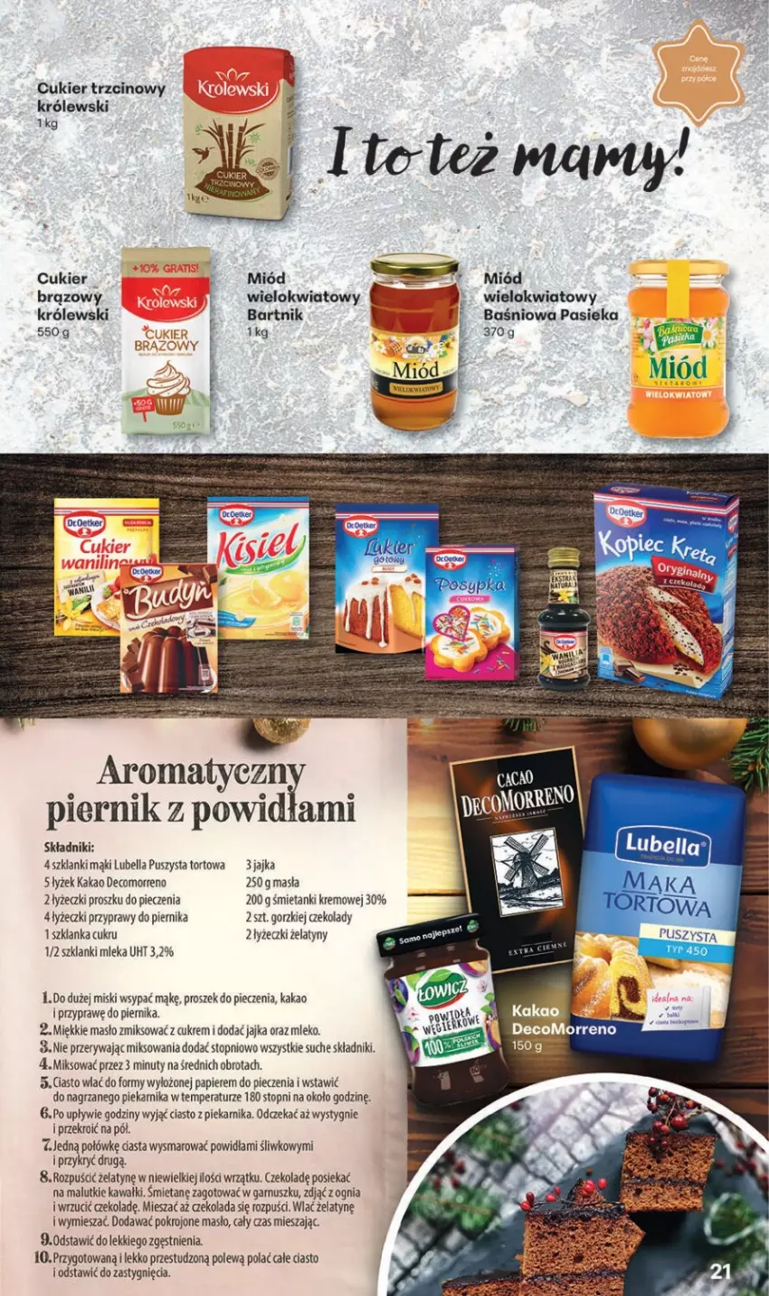 Gazetka promocyjna Delikatesy Centrum - Katalog Przepisy na Bliskie Święta Franczyza DC48-DC49-DC50 - ważna 27.11 do 17.12.2025 - strona 21 - produkty: Bell, Bella, Cukier, Cukier trzcinowy, Czekolada, Kakao, Kawa, Królewski, Lanki, Lubella, Masło, Miód, Mleko, Nuty, Papier, Piec, Piekarnik, Piernik, Proszek do pieczenia, Przyprawy, Szklanka, Top