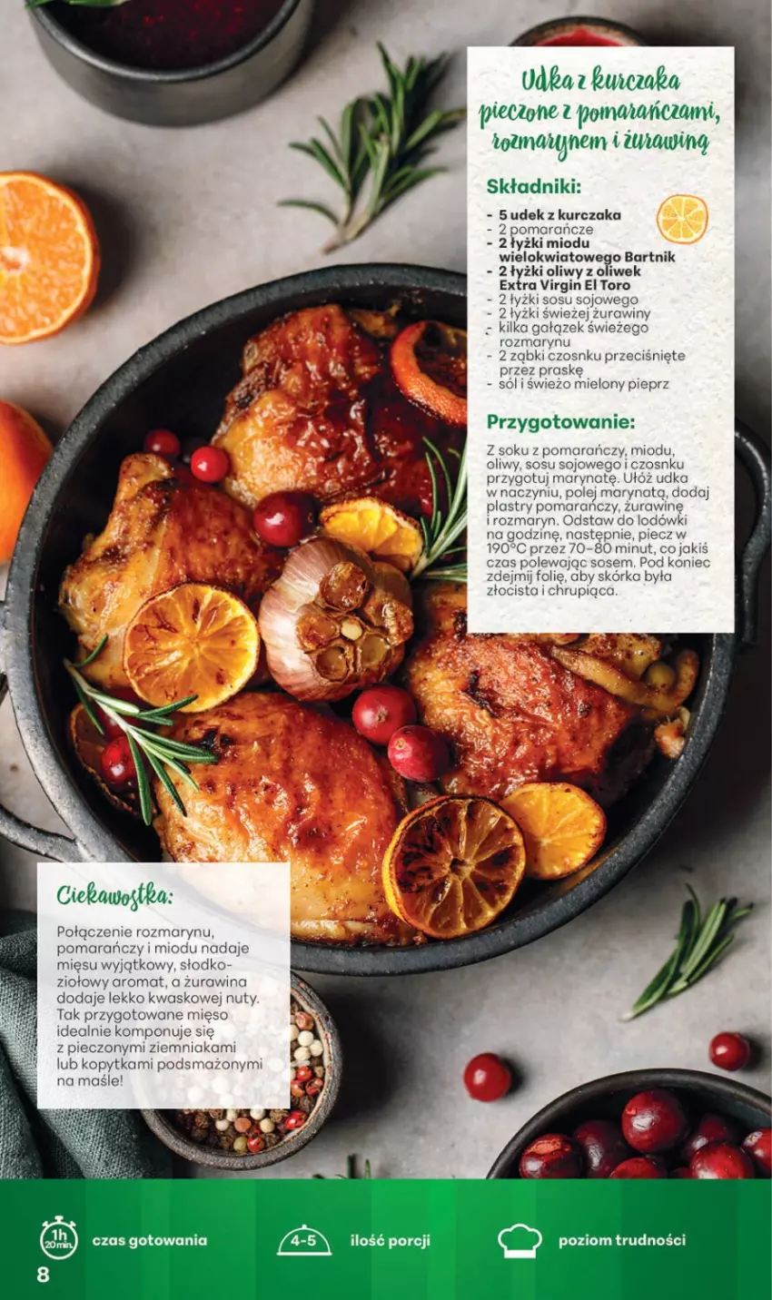 Gazetka promocyjna Delikatesy Centrum - Katalog Przepisy na Bliskie Święta Franczyza DC48-DC49-DC50 - ważna 27.11 do 17.12.2025 - strona 8 - produkty: Gin, Kopytka, Kurczak, Mięso, Nuty, Olej, Piec, Pieprz, Pomarańcze, Por, Sok, Sos