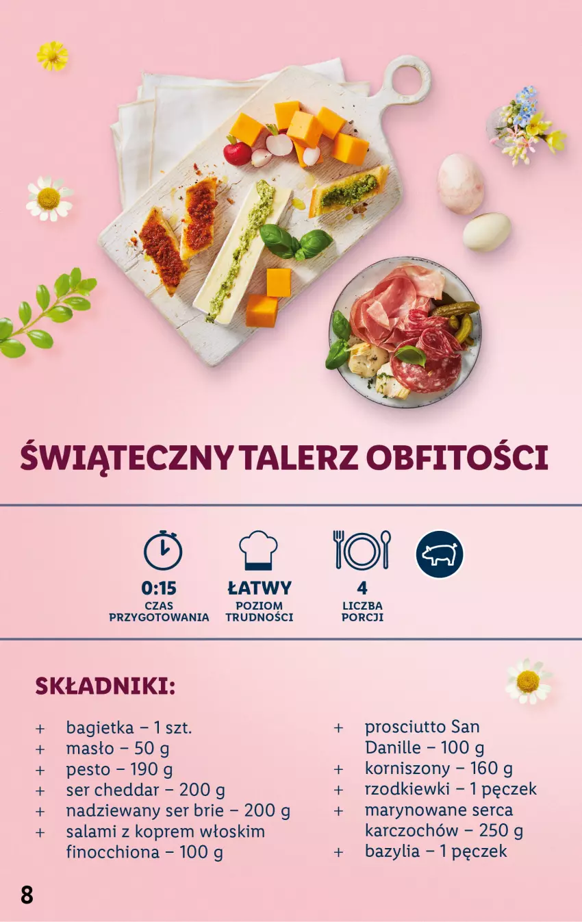 Gazetka promocyjna Lidl - KATALOG WIELKANOC - ważna 06.03 do 09.04.2023 - strona 8 - produkty: Bagietka, Bazyl, Bazylia, Brie, Cheddar, Korniszony, Masło, Pesto, Por, Prosciutto, Salami, Ser, Talerz