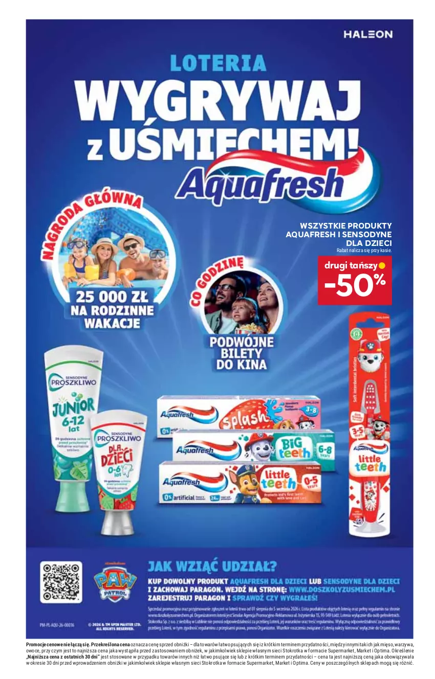 Gazetka promocyjna Stokrotka - Market - ważna 20.08 do 26.08.2026 - strona 32 - produkty: Aquafresh, Dzieci, Mięso, Optima, Owoce, Sensodyne, Warzywa