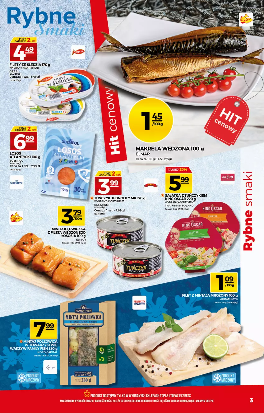 Gazetka promocyjna Topaz - Gazetka - ważna 18.03 do 24.03.2021 - strona 3 - produkty: Fa, Filet z mintaja, Gra, Graal, Mintaj, Polędwica, Sałat, Sałatka, Sos, Suempol, Tuńczyk