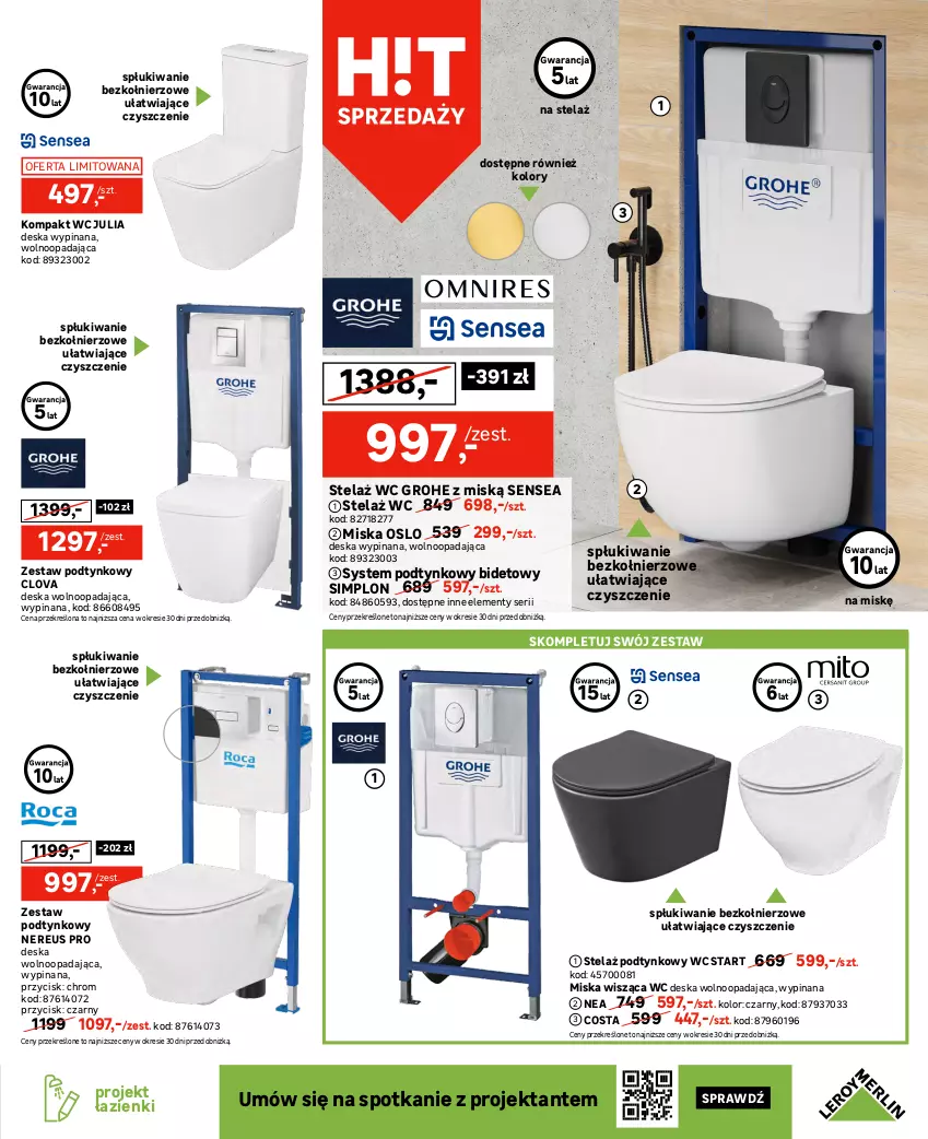 Gazetka promocyjna Leroy Merlin - Gazetka Leroy Merlin - ważna 03.07 do 23.07.2024 - strona 5 - produkty: Bateria, Bateria umywalkowa, Deska wolnoopadająca, Grohe, Kompakt WC, Miska, Miska wisząca, Ser, Sok