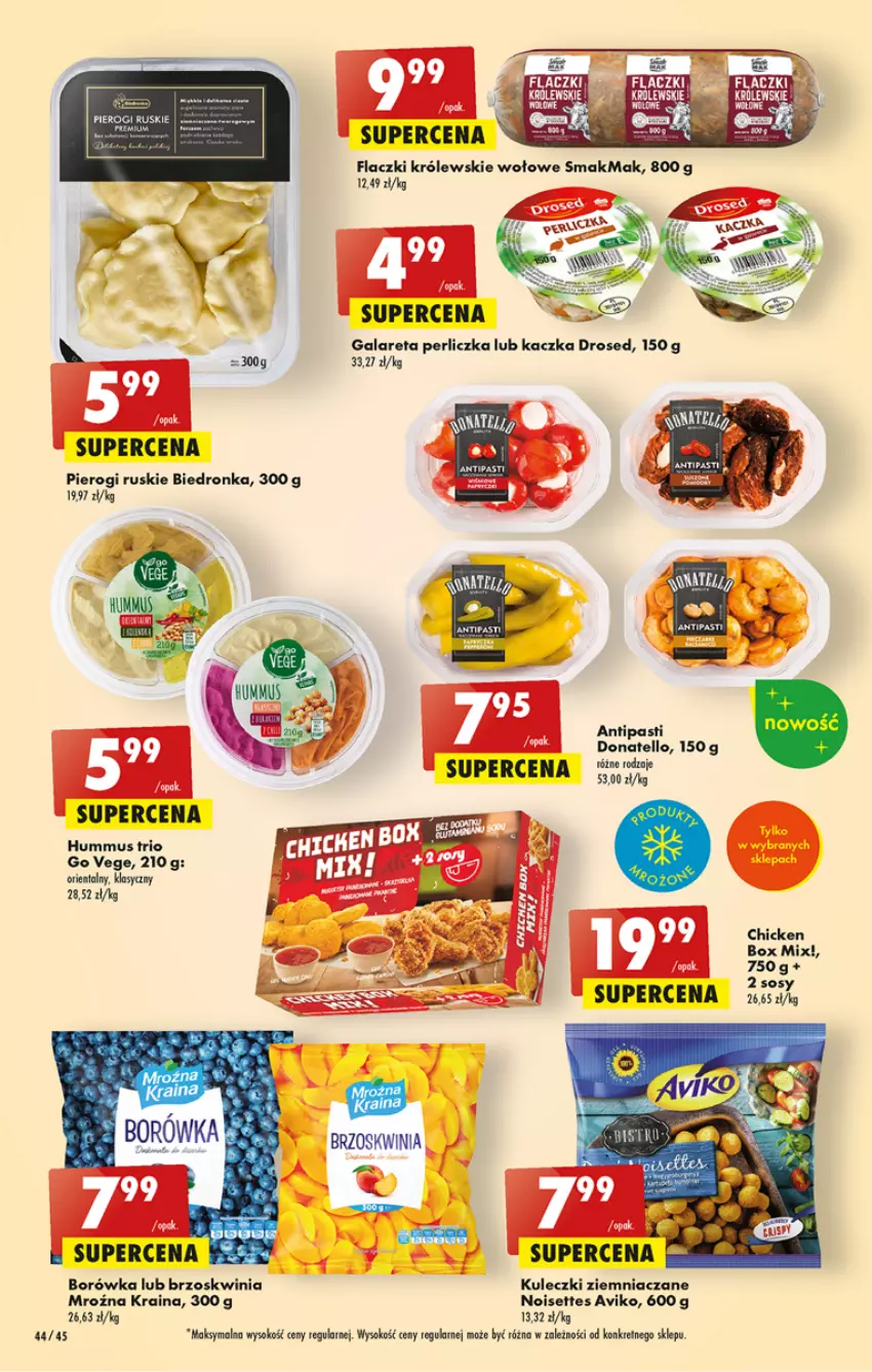 Gazetka promocyjna Biedronka - ważna 06.04 do 12.04.2023 - strona 44 - produkty: Borówka, Gala, Hummus, Kaczka, Kret, Królewski, Mus, Perliczka, Pierogi, Sok, Sos