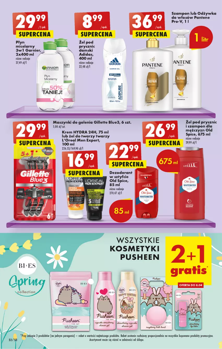 Gazetka promocyjna Biedronka - ważna 06.04 do 12.04.2023 - strona 52 - produkty: Adidas, Garnier, Gillette, Odżywka, Old Spice, Pantene, Por, Sante, Szampon