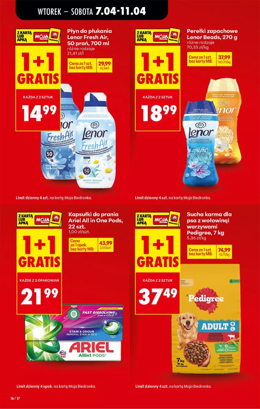 Gazetka promocyjna Biedronka - Od Wtorku - ważna 07.04 do 11.04.2026 - strona 18 - produkty: Ariel, Kapsułki do prania, Lenor, Pedigree, Perełki zapachowe, Płyn do płukania, Sucha karma, Warzywa