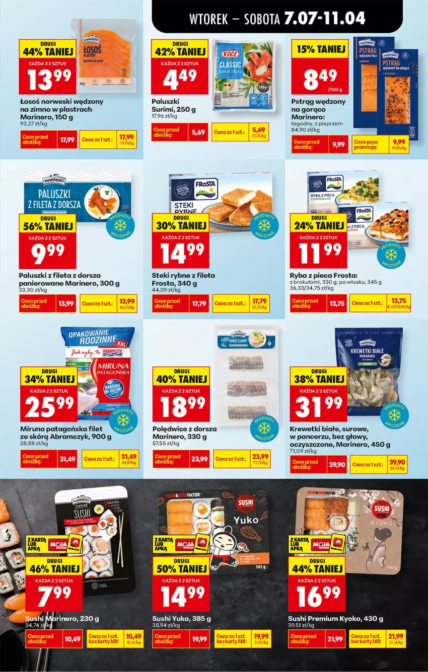 Gazetka promocyjna Biedronka - Od Wtorku - ważna 07.04 do 11.04.2026 - strona 33 - produkty: Dorsz, Fa, Frosta, Krewetki, Miruna, Piec, Pieprz, Pstrąg, Pstrąg wędzony, Ryba, Stek, Surimi, Sushi, Tago