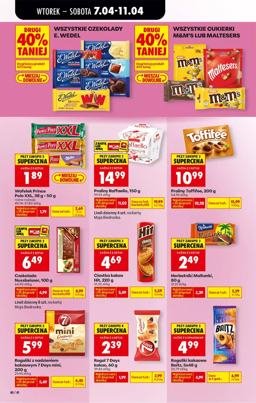 Gazetka promocyjna Biedronka - Od Wtorku - ważna 07.04 do 11.04.2026 - strona 50 - produkty: 7 Days, Ciastka, Cukier, Cukierki, Czekolada, E. Wedel, Fa, Herbatniki, Kakao, Praliny, Raffaello, Rogal, Ser, Toffifee, Wafelek