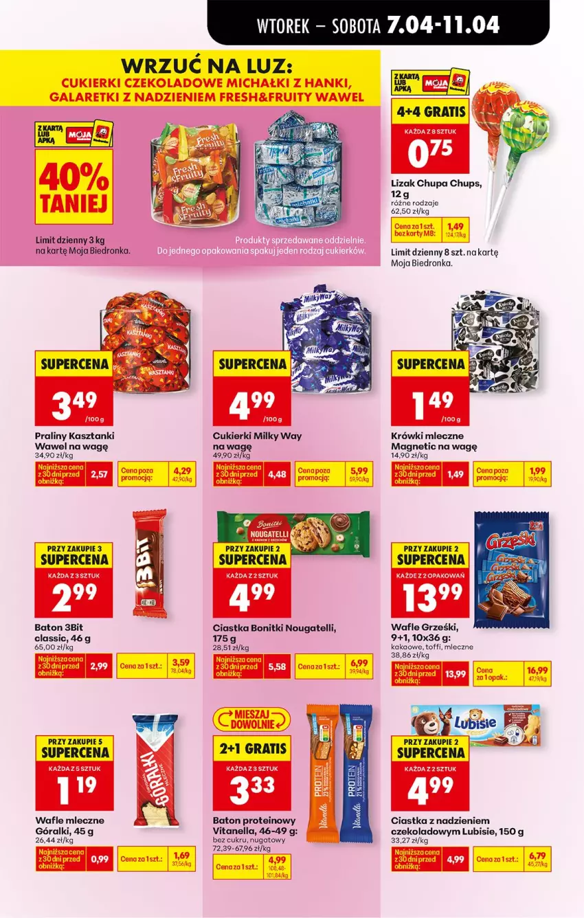 Gazetka promocyjna Biedronka - Od Wtorku - ważna 07.04 do 11.04.2026 - strona 51 - produkty: Baton, Bonitki, Chupa Chups, Ciastka, Cukier, Cukierki, Góralki, Gra, Grześki, Krówki mleczne, Lubisie, Milky Way, Praliny, Wafle, Wawel