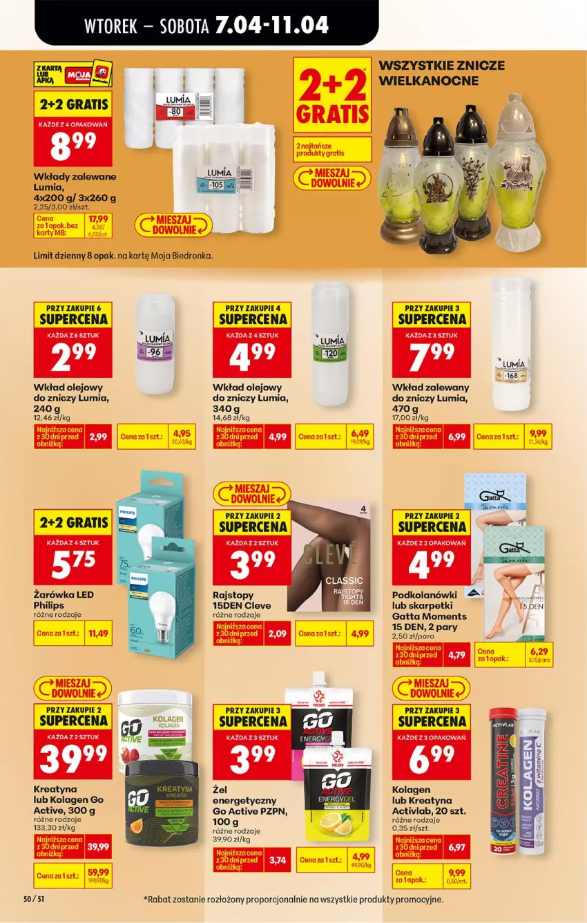 Gazetka promocyjna Biedronka - Od Wtorku - ważna 07.04 do 11.04.2026 - strona 64 - produkty: Fa, Gatta, Gra, Karp, Kolagen, Moments, Olej, Philips, Piwa, Por, Rajstopy, Skarpetki, Top, Wkład olejowy, Znicz